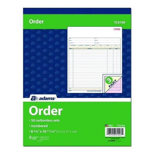 Picture of Multipart Sales Order Pad, Three-Part Carbonless, 8.34 x 10.19, 50 Forms Total