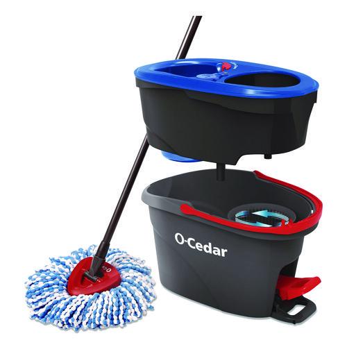 Picture of EZWring RinseClean Spin Mop System, Blue/White Microfiber Head, Up to 51" Adjustable Red/Gray Handle