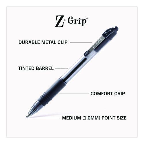 Picture of Z-Grip Ballpoint Pen, Retractable, Medium 1 mm, Black Ink, Clear/Black Barrel, 18/Pack