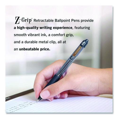 Picture of Z-Grip Ballpoint Pen, Retractable, Medium 1 mm, Black Ink, Clear/Black Barrel, 18/Pack