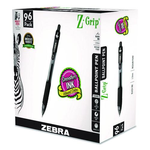 Picture of Z-Grip Ballpoint Pen, Retractable, Medium, 1 mm, Black Ink, Clear/Black Barrel, 96/Pack