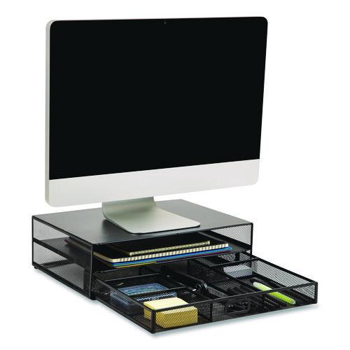 Picture of Multi-Tier Monitor Stand with 25-Piece Office Supplies Starter Pack, 15.75" x 11.75" x 4.5", Black, Supports 30 lb