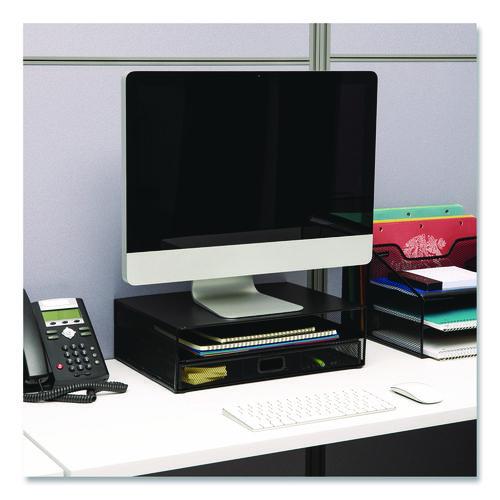 Picture of Multi-Tier Monitor Stand with 25-Piece Office Supplies Starter Pack, 15.75" x 11.75" x 4.5", Black, Supports 30 lb