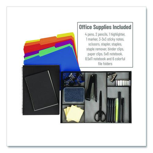 Picture of Multi-Tier Monitor Stand with 25-Piece Office Supplies Starter Pack, 15.75" x 11.75" x 4.5", Black, Supports 30 lb