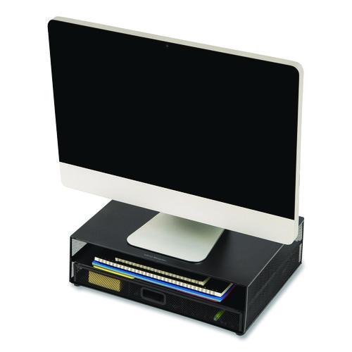 Picture of Multi-Tier Monitor Stand with 25-Piece Office Supplies Starter Pack, 15.75" x 11.75" x 4.5", Black, Supports 30 lb