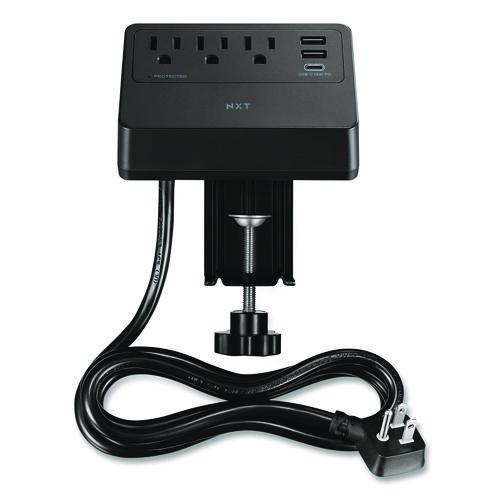 Picture of 3-Outlet Plus USB Surge Protector, 3 AC Outlets/3 USB Outlets, 5 ft Cord, 900 J, Black