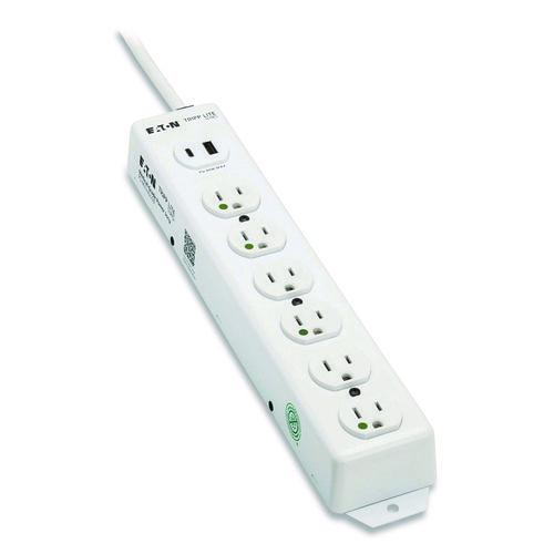 Picture of Safe-IT Medical-Grade Power Strip with Antimicrobial Protection, 6 Hospital-Grade Outlets, USB Charging, 2 ft Cord, White