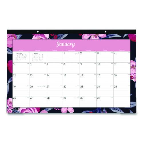 Picture of Mimi Pink Desk Pad Calendar, Floral Artwork, 17 x 11, White/Pink/Black Sheets, Black Headband, 12-Month (Jan to Dec): 2025