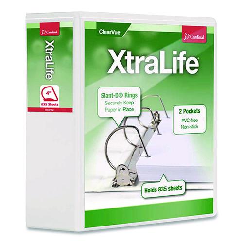 Picture of XtraLife ClearVue Non-Stick Slant-D Ring Binder, 3 Rings, 4" Capacity, 11 x 8.5, White