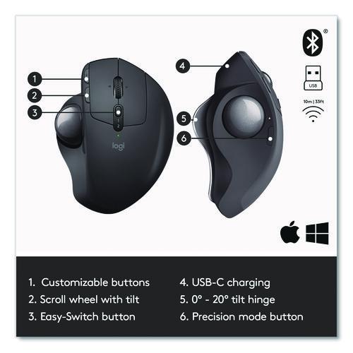 Picture of MX Ergo Plus Advanced Wireless Trackball Mouse, 2.4 GHz Frequency/33 ft Wireless Range, Right Hand Use, Black