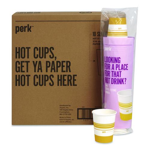 Picture of Paper Hot Cups, 8 oz, White/Yellow, 500/Carton