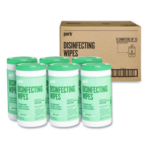 Picture of Disinfecting Wipes, 7 x 8, Fresh, White, 75 Wipes/Canister, 6/Carton