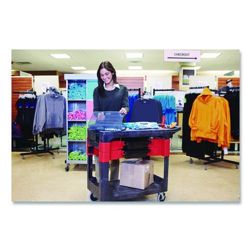 Picture of Two-Shelf Trades Cart, Plastic, 2 Shelves, 2 Drawers, 330 lb Capacity, 19.25" x 38" x 33.38", Black