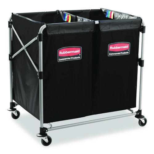 Picture of Two-Compartment Collapsible X-Cart, Synthetic Fabric, 2.49 cu ft Bins, 24.1" x 35.7" x 34", Black/Silver
