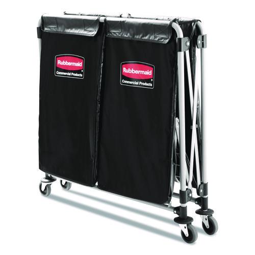 Picture of Two-Compartment Collapsible X-Cart, Synthetic Fabric, 2.49 cu ft Bins, 24.1" x 35.7" x 34", Black/Silver
