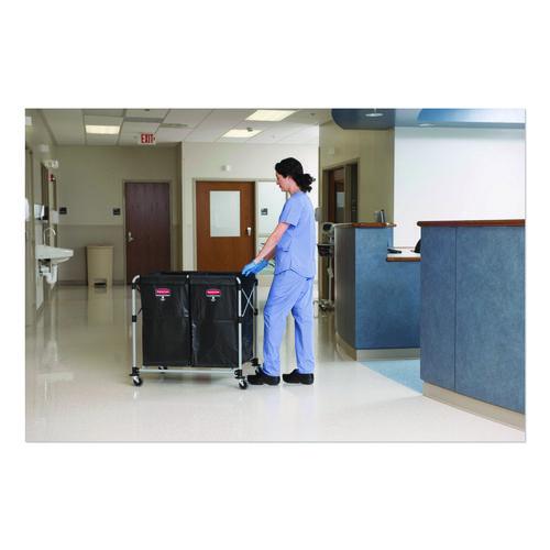 Picture of Two-Compartment Collapsible X-Cart, Synthetic Fabric, 2.49 cu ft Bins, 24.1" x 35.7" x 34", Black/Silver