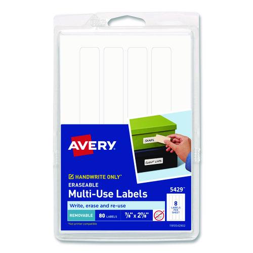 Picture of Erasable ID Labels, Inkjet/Laser Printers, 0.88 x 2.88, White, 8/Sheet, 10 Sheets/Pack