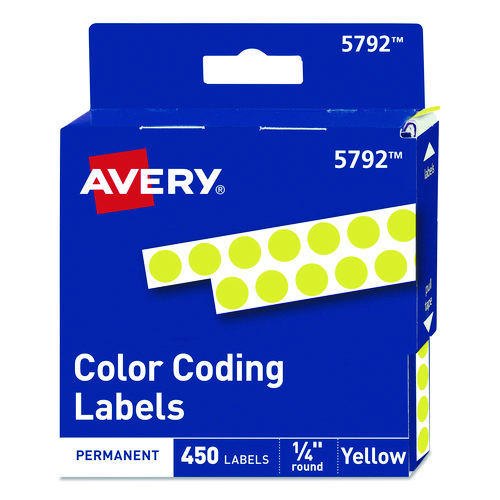 Handwrite-Only+Permanent+Self-Adhesive+Round+Color-Coding+Labels+in+Dispensers%2C+0.25%26quot%3B+dia%2C+Yellow%2C+450%2FRoll%2C+%285792%29