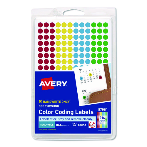 Handwrite-Only+Self-Adhesive+%26quot%3BSee+Through%26quot%3B+Removable+Round+Color+Dots%2C+0.25%26quot%3B+dia%2C+Assorted%2C+216%2FSheet%2C+4+Sheets%2FPack%2C+%285796%29