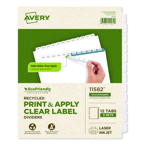 Index+Maker+Ecofriendly+Print+And+Apply+Clear+Label+Dividers+With+White+Tabs%2C+12-Tab%2C+11+X+8.5%2C+White%2C+5+Sets