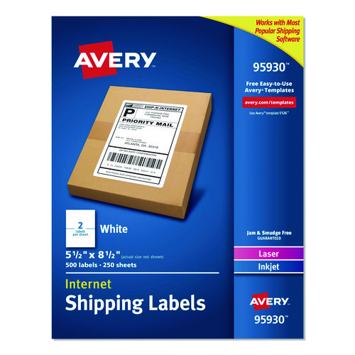 White+Shipping+Labels-Bulk+Packs%2C+Inkjet%2Flaser+Printers%2C+5.5+X+8.5%2C+White%2C+2%2Fsheet%2C+250+Sheets%2Fbox