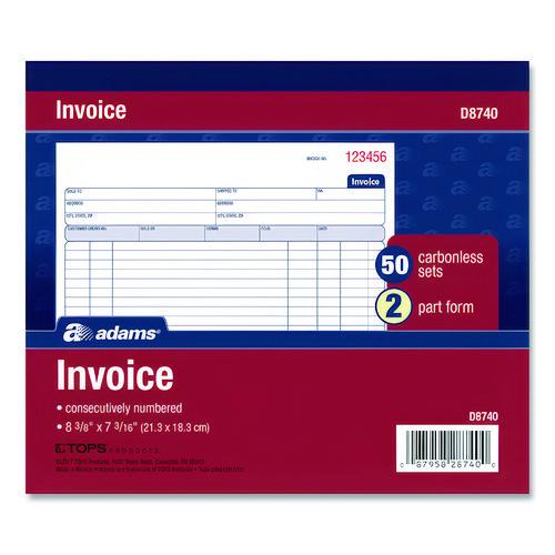 Picture of Multipart General-Purpose Invoice Pad, Two-Part Carbonless, 8.38 x 6.69, 50 Forms Total
