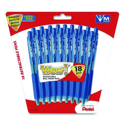 Picture of WOW! Ballpoint Pen, Retractable, Medium 0.7 mm, Blue Ink, Translucent Blue/Blue Barrel, 18/Pack