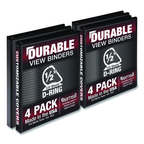 Picture of Durable D-Ring View Binders, 3 Rings, 0.5" Capacity, 11.5" x 8.5", Black, 4/Pack