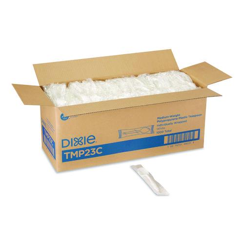 Picture of Mediumweight Polypropylene Cutlery, Individually Wrapped, Spoon, Plastic, White, 1,000/Carton