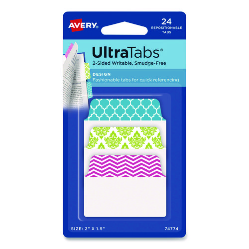 Ultra+Tabs+Repositionable+Tabs%2C+Fashion+Patterns%3A+2%26quot%3B+x+1.5%26quot%3B%2C+1%2F5-Cut%2C+Assorted+Colors%2C+24%2FPack