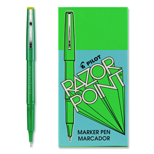 Razor+Point+Fine+Line+Porous+Point+Pen%2C+Stick%2C+Extra-Fine+0.3+Mm%2C+Green+Ink%2C+Green+Barrel%2C+Dozen