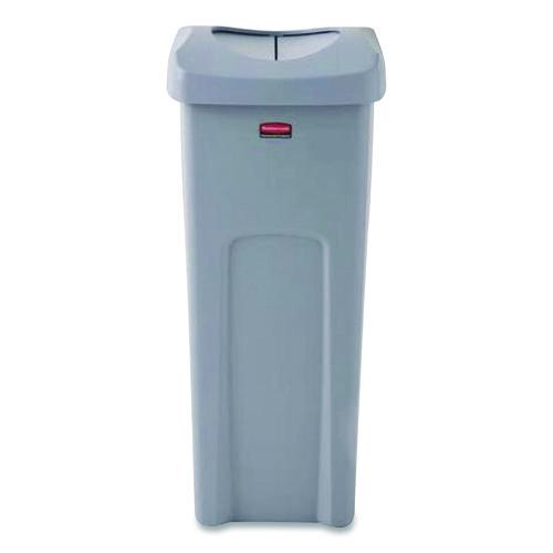 Picture of Universal Square Trash Can with Swing Lid, 23 gal, Plastic, Gray