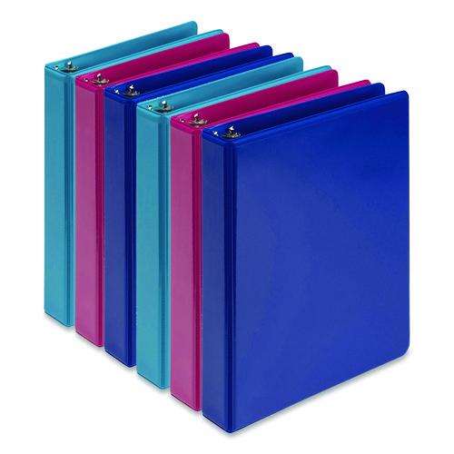 Picture of Economy Round Ring View Binders, 3 Rings, 1" Capacity, 8.5 x 5.5, Assorted, 6/Carton