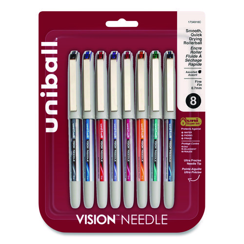 VISION+Needle+Rollerball+Pen%2C+Stick%2C+Fine+0.7+mm%2C+Assorted+Ink+and+Barrel+Colors%2C+8%2FPack