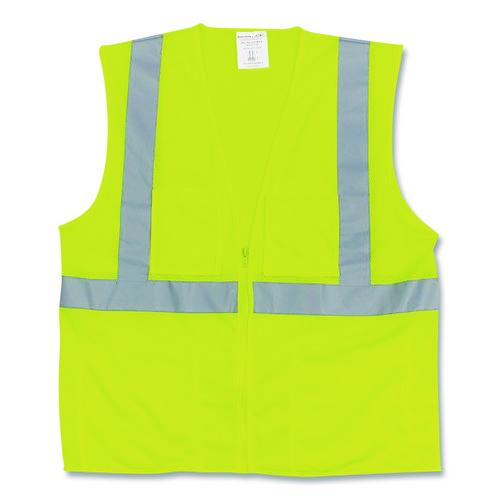Picture of ANSI Class 2 Two-Pocket Zipper Mesh Safety Vest, 2X-Large, Hi-Viz Lime Yellow