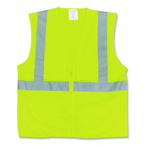 Picture of ANSI Class 2 Two-Pocket Zipper Mesh Safety Vest, Large, Hi-Viz Lime Yellow