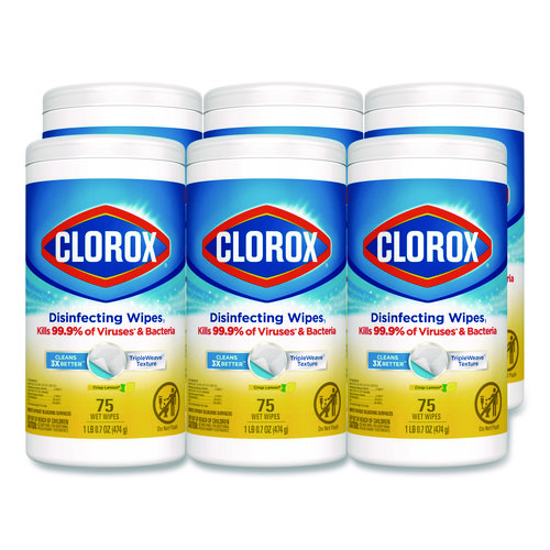 Disinfecting+Wipes%2C+1-Ply%2C+7+x+7.75%2C+Crisp+Lemon%2C+White%2C+75%2FCanister%2C+6+Canisters%2FCarton