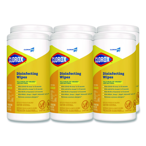 Disinfecting+Wipes%2C+1-Ply%2C+7+x+8%2C+Lemon+Fresh%2C+White%2C+75%2FCanister%2C+6%2FCarton