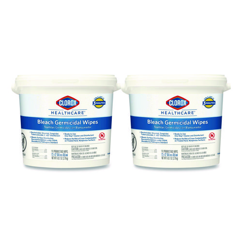 Bleach+Germicidal+Wipes%2C+1-Ply%2C+12+x+12%2C+Unscented%2C+White%2C+110%2FBucket%2C+2+Buckets%2FCarton