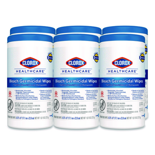 Bleach+Germicidal+Wipes%2C+1-Ply%2C+6.75+x+9%2C+Unscented%2C+White%2C+70%2FCanister%2C+6+Canisters%2FCarton