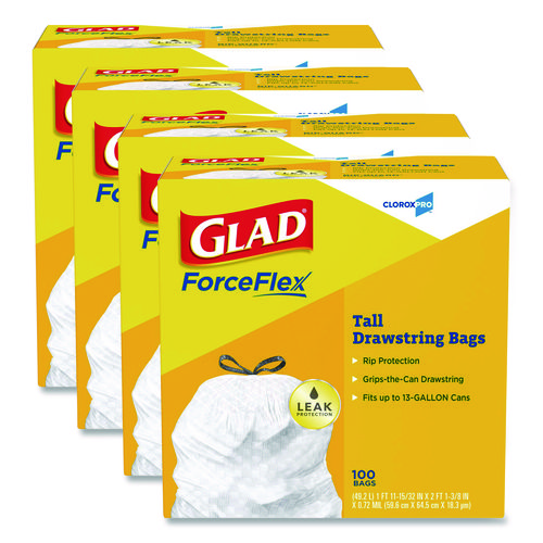 CloroxPro+ForceFlex+Tall+Kitchen+Drawstring+Trash+Bags%2C+13+gal%2C+24+x+27.38%2C+Gray%2C+100+Bags%2FBox%2C+4+Boxes%2FCarton