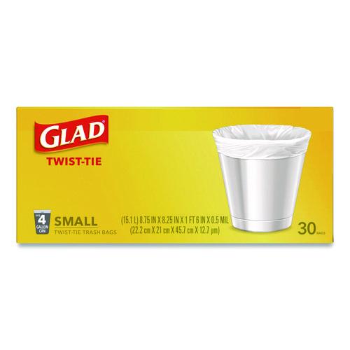 Picture of Small Twist-Tie Trash Bags, 4 gal, 0.74 mil, 23 x 21.63, White, 30/Box