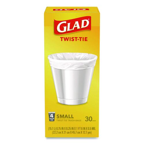 Picture of Small Twist-Tie Trash Bags, 4 gal, 0.74 mil, 23 x 21.63, White, 30/Box