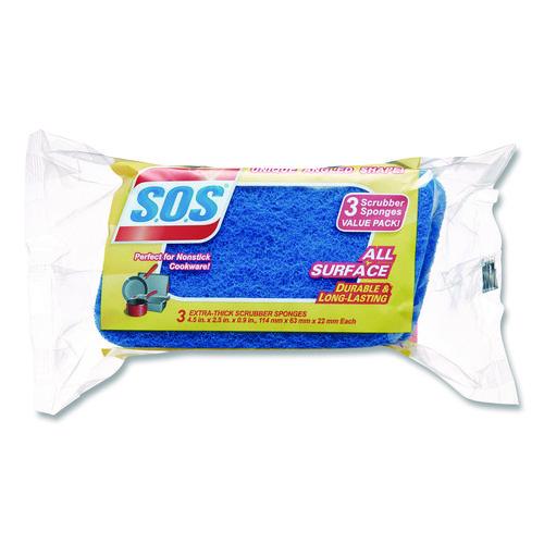 Picture of All Surface Scrubber Sponge, 2.5 x 4.5, 0.9" Thick, Dark Blue, 3/Pack, 8 Packs/Carton