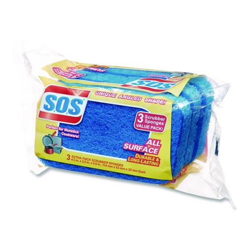 Picture of All Surface Scrubber Sponge, 2.5 x 4.5, 0.9" Thick, Dark Blue, 3/Pack, 8 Packs/Carton