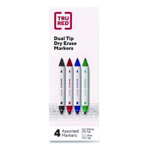 Picture of Dry Erase Marker, Tank-Style Twin-Tip, Fine/Medium Bullet/Chisel Tips, Assorted Colors, 4/Pack