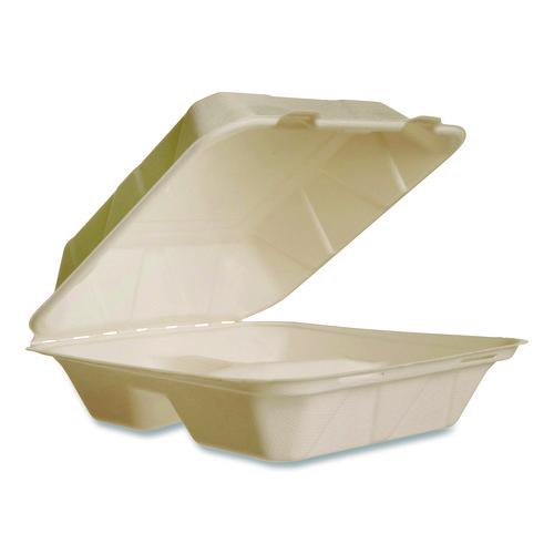 Picture of Nourish Molded Fiber Takeout Containers, Compostable, 3 Compartments, 7.9 x 7.9 x 2.9, White, Sugarcane, 200/Carton