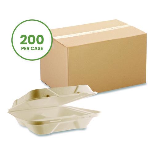 Picture of Nourish Molded Fiber Takeout Containers, Compostable, 3 Compartments, 5 x 9 x 2, White, Sugarcane, 200/Carton