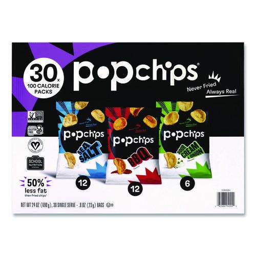 Picture of Potato Chips, Variety Pack, Barbeque, Sea Salt, Sour Cream and Onion, 0.8 oz Bag, 30/Pack