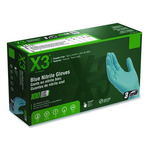 Picture of Industrial Nitrile Gloves, Powder-Free, Small, 3 mil Thick, 9.5" Long, Blue, 100/Box